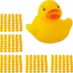 Relaxdays 240x Badeendjes Geel - Set - Badspeelgoed Badeend - Speelgoed Voor Bad - 3.5 Cm