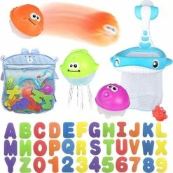 Babyfi ® - Multifunctionele Badspeelgoed Opberg Tas - Inclusief 36 Letters & Cijfers, Visnet En 3 Verschillende Oceaandieren - Badspeelgoed Opbergen - Speelgoed Zak - Bad Speelgoed - Bath Toy Organizer - Badspeeltjes