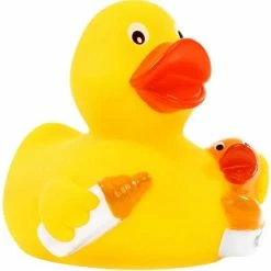 Merkloos Rubberen Badeendje Mama En Baby Eend Geel 8 Cm - Bad Speeltjes